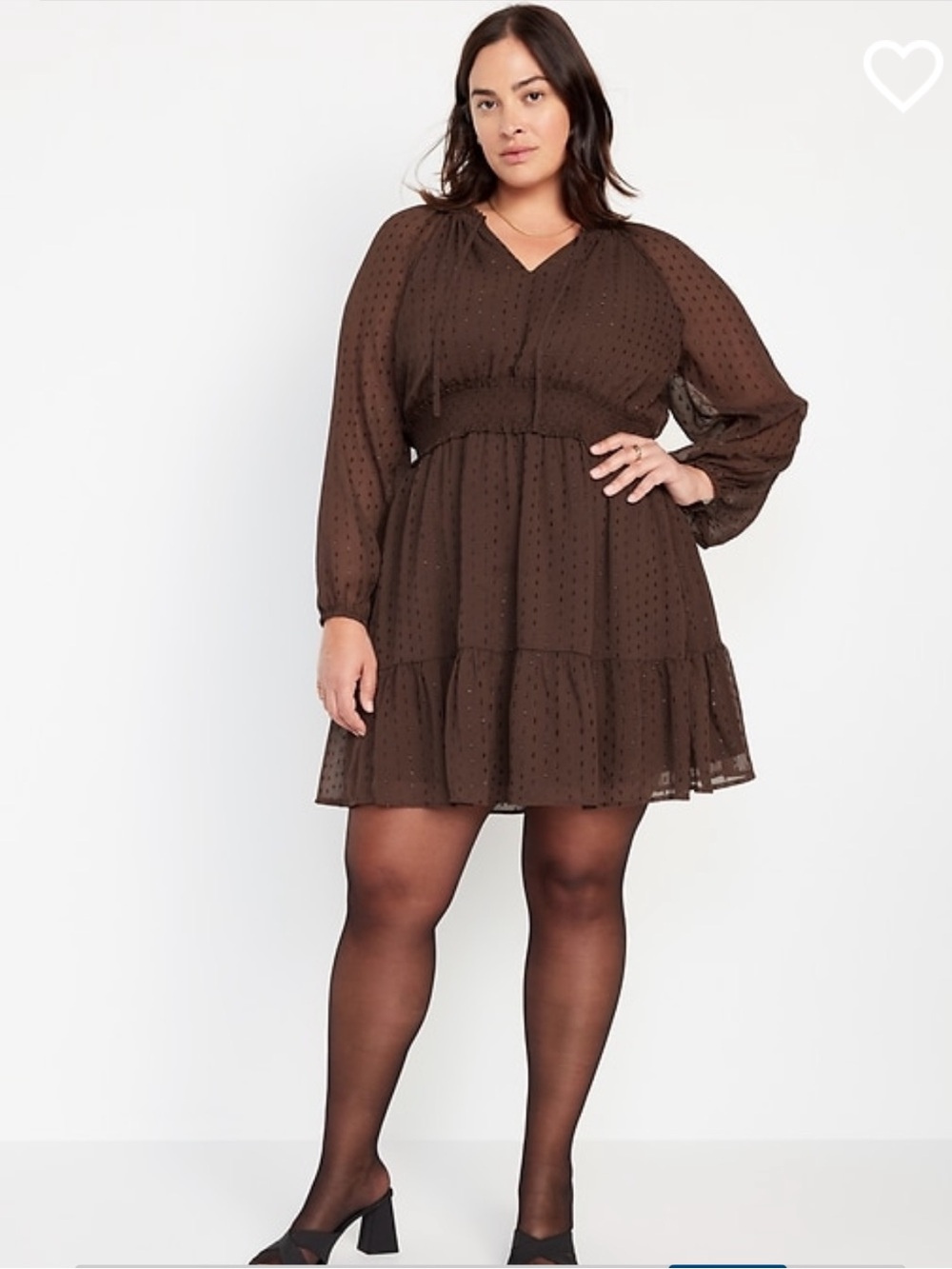 Old Navy Chocolate Brown Swiss Dot Shine Tiered Mini Dress NWT